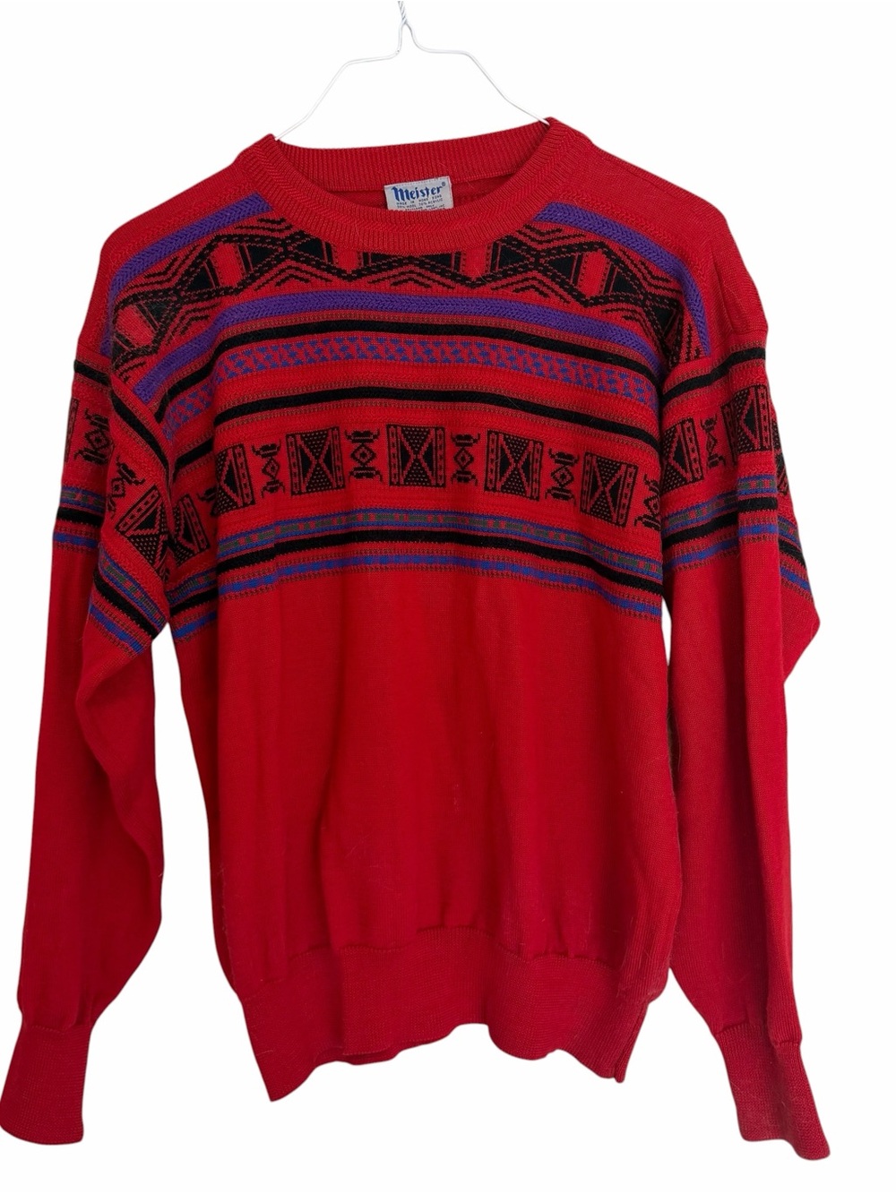 Muster Red Patterned Crewneck Sweater